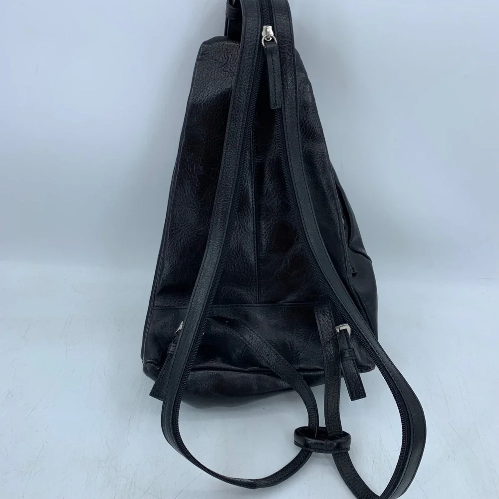 90s Y2K Wilsons Leather Goth Black Italian Leather Convertible Sling Backpack